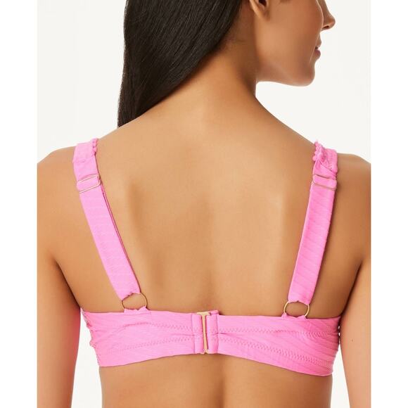 NWT Jessica Simpson Pretty in Pique Tie-Front Bikini Top Pink Size SD - Picture 2 of 8